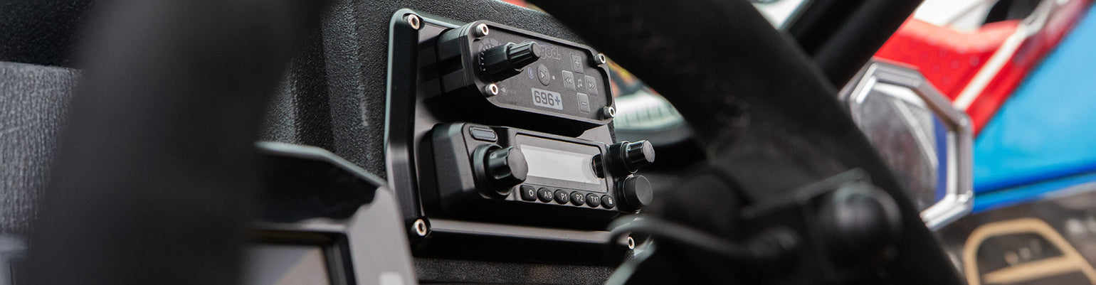 Waterproof Business Band mobile radio (M1 Race Series) with handheld mic and vehicle antenna kit