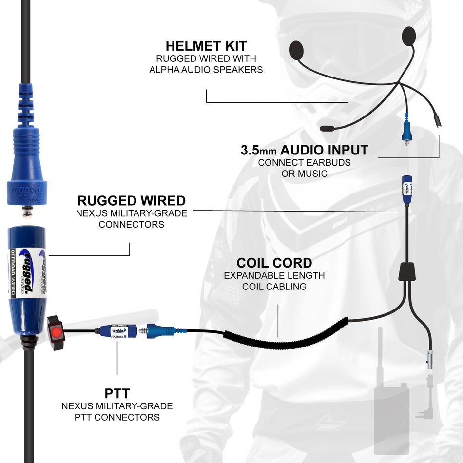 RACE SERIES Complete Motorcycle Communication Kit with OFFROAD Cables