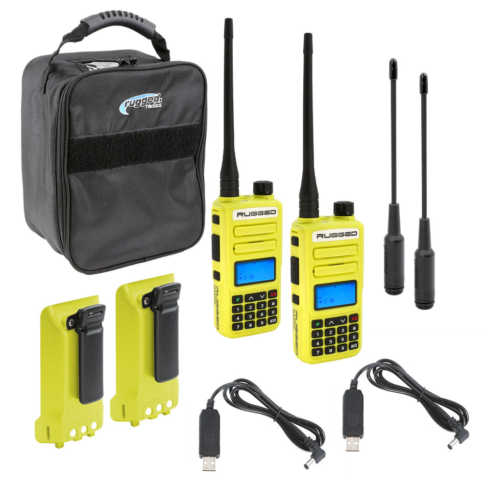 PAQUETE AVENTURA - PAQUETE DE 2 - Radios portátiles bidireccionales GMR2 PLUS GMRS y FRS con baterías XL y antenas de largo alcance - Gris