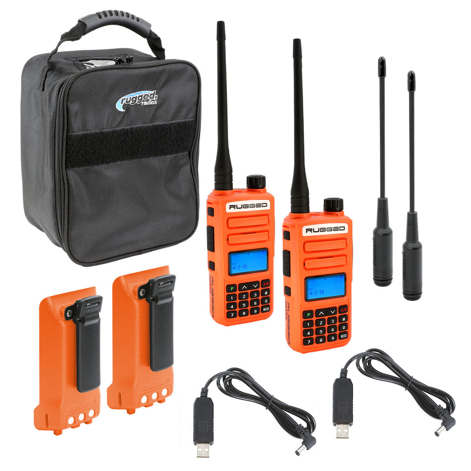 PAQUETE AVENTURA - PAQUETE DE 2 - Radios portátiles bidireccionales GMR2 PLUS GMRS y FRS con baterías XL y antenas de largo alcance - Gris