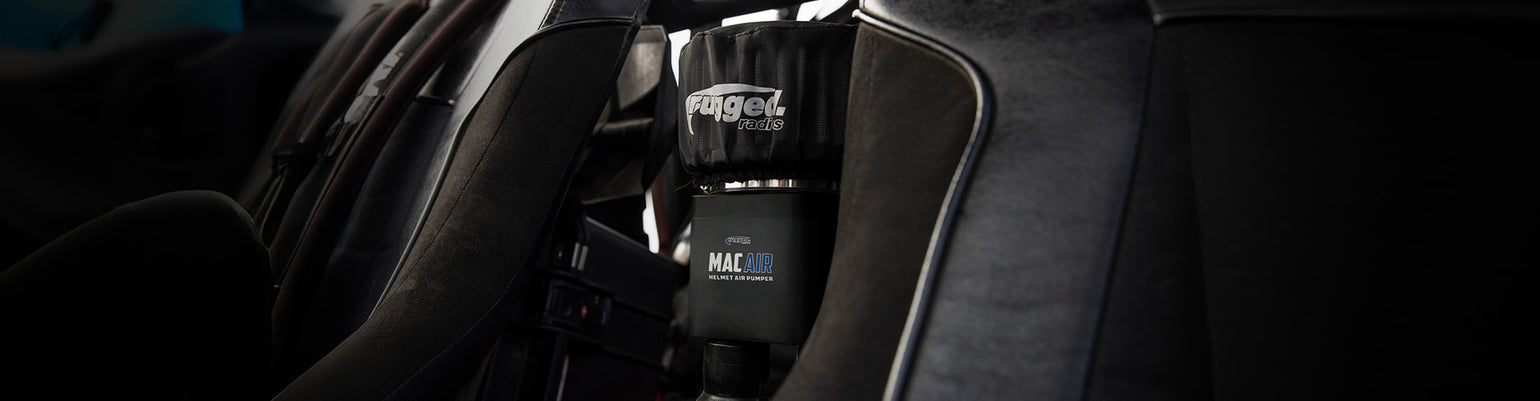 Helmet air pumper systems (MAC Air, MAC‑1X) with filters, hoses, bar mounts, and variable-speed controllers