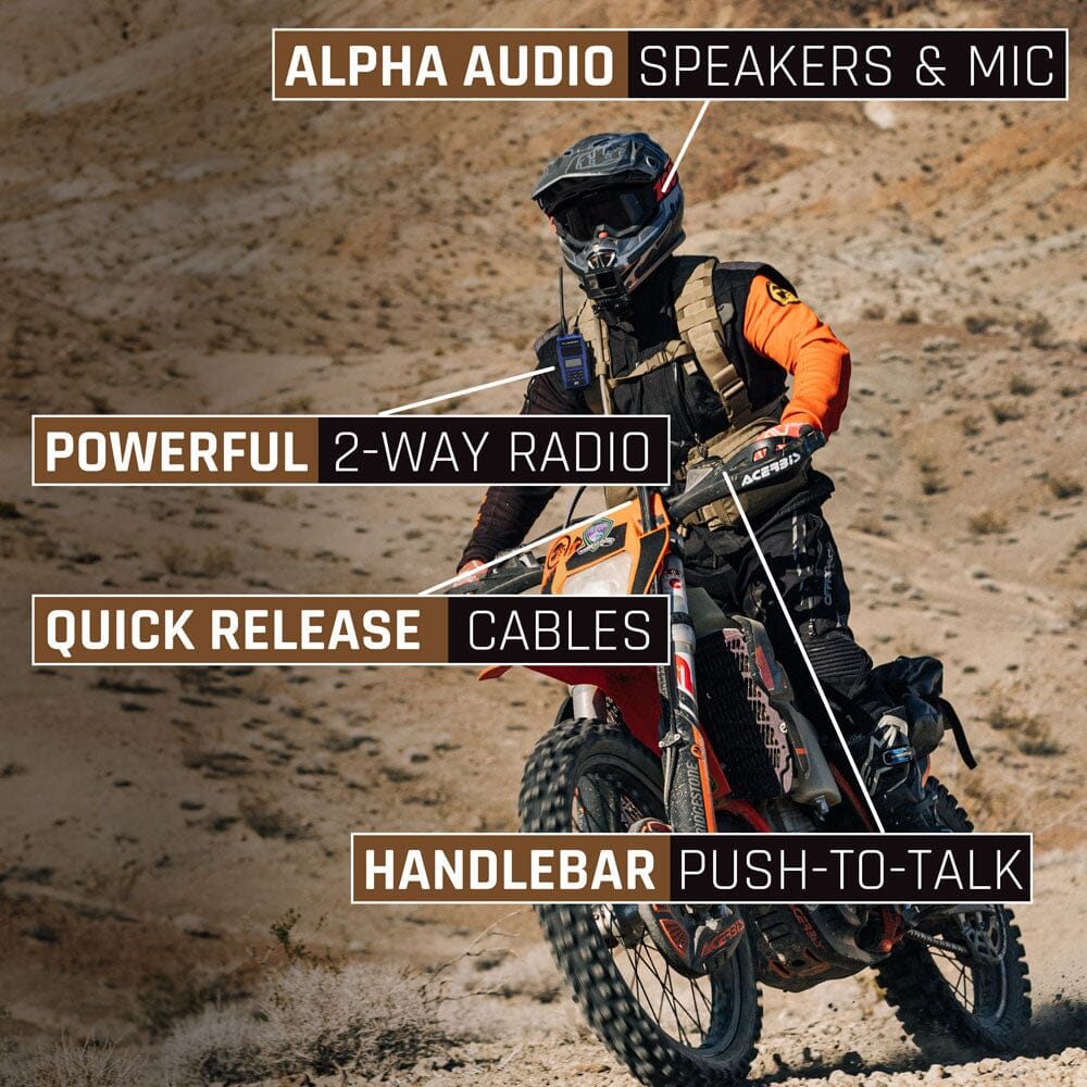 Kit SUPER SPORT para Moto con Radio Walkie Talkie Rugged GMR2 a prueba de agua - Incluye Radio, Kit de bocinas y micrófono para casco, Harnees, y botón presiona para transmitir con montaje en el manubrio ESP - By Rugged Radios