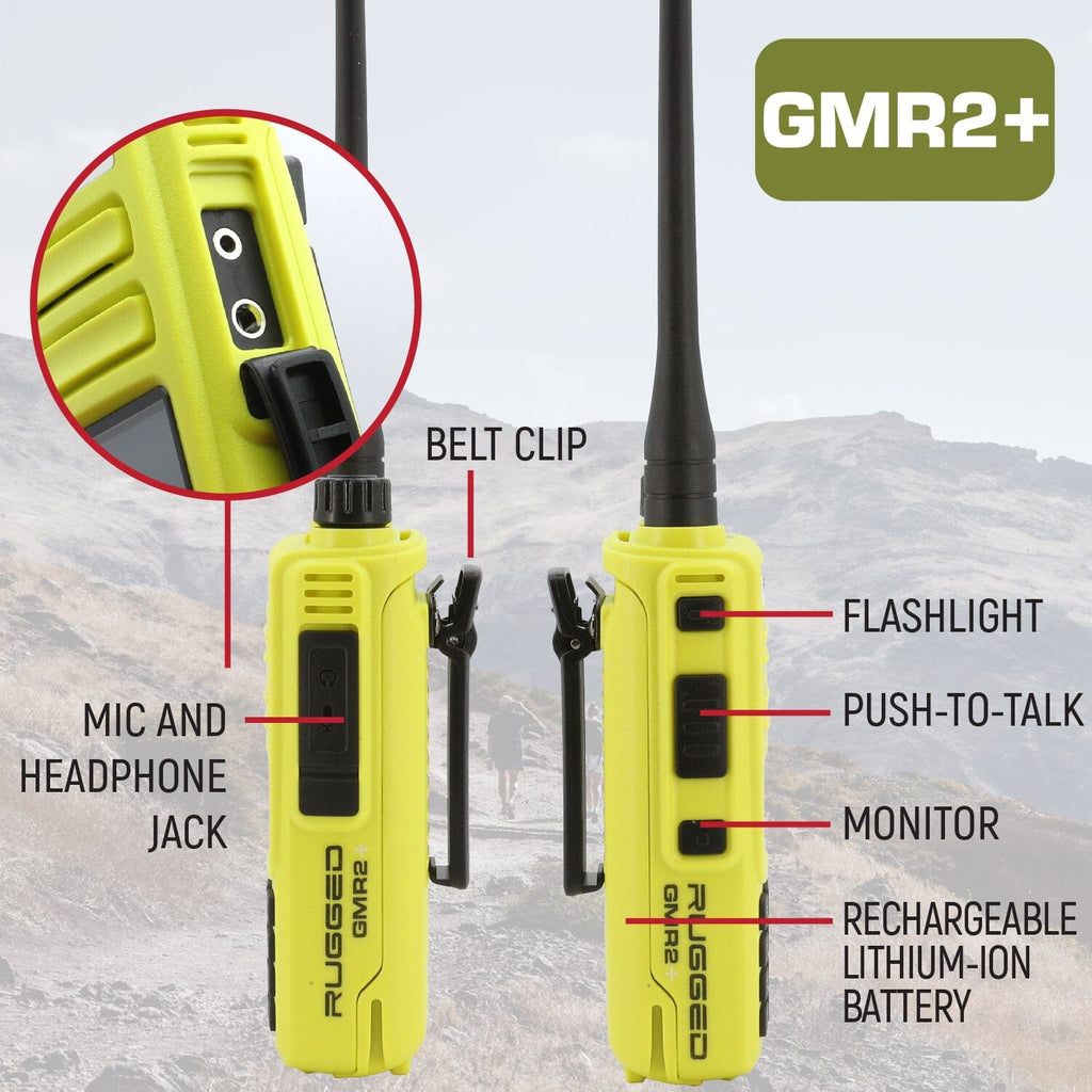 Rugged GMR2 PLUS GMRS and FRS Two Way Handheld Radio - High Visibility Safety Yellow